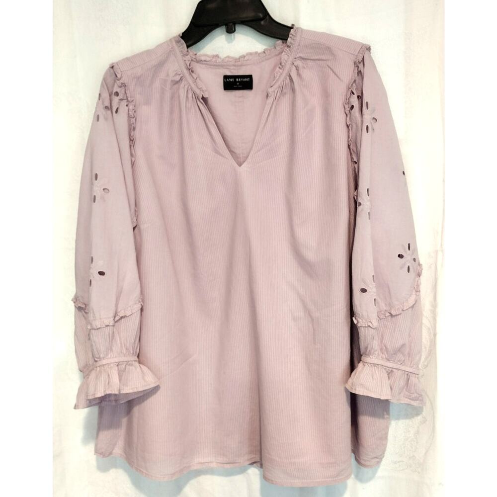 Lane Bryant 22 Women's Lavender Eyelet Ruffle Blouse Cottagecore Boho Spring